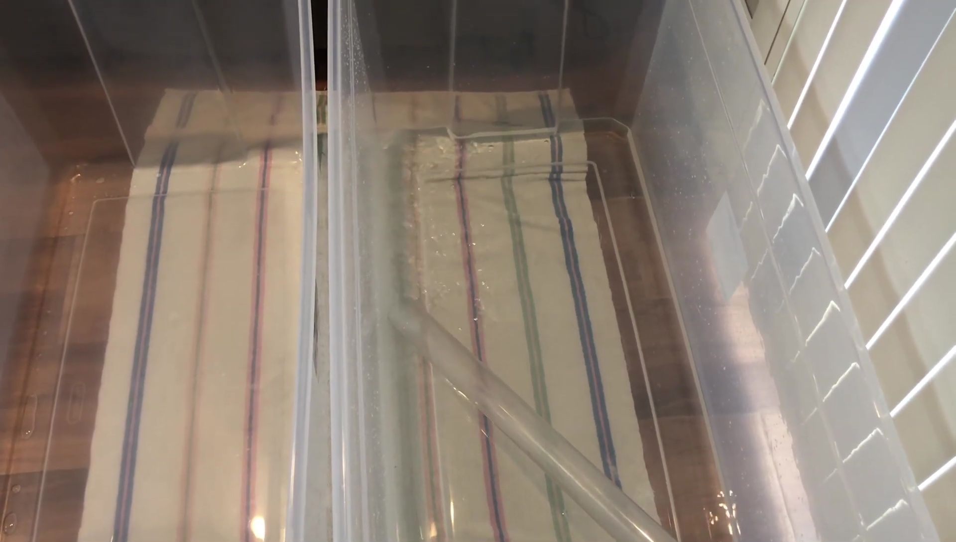 Filling the totes with tank water to maintain pH stability.