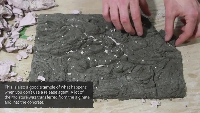 Remove the concrete background from the mold. Clean off any alginate residue. Let the background air dry for 3 days.