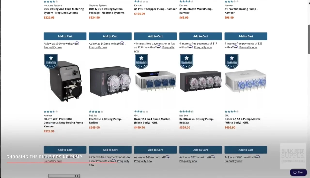 Different dosing pumps with varying numbers of heads.