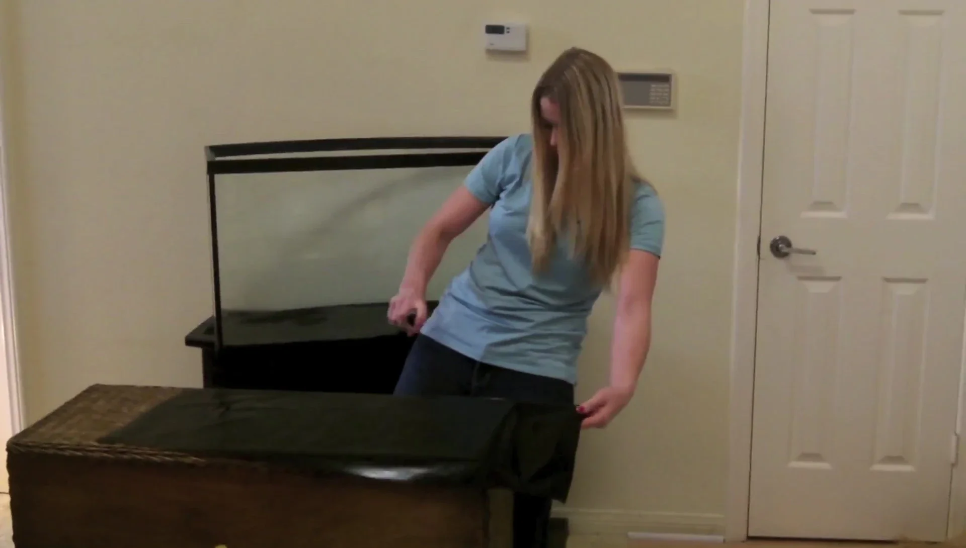 Positioning the background onto the aquarium.