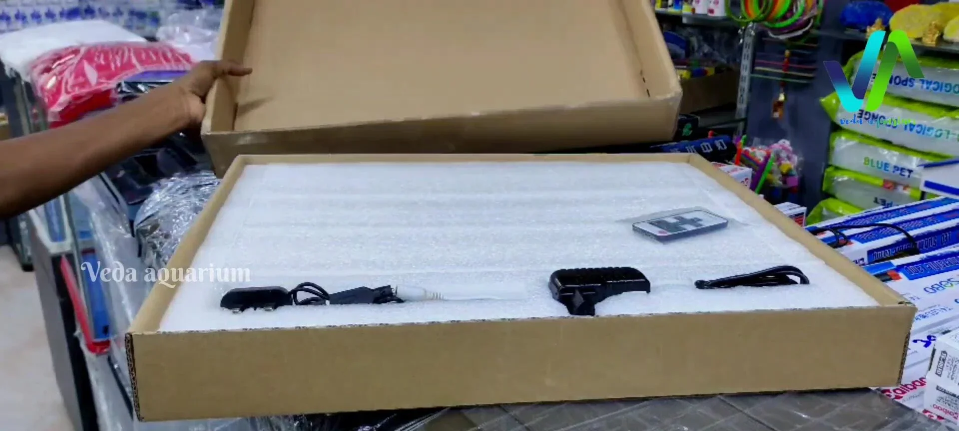 Inside the box, showing the components