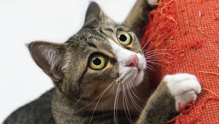 Redirect and reinforce: Gently redirect your cat from unwanted scratching surfaces to the scratching post; reward positive behavior with treats or praise.