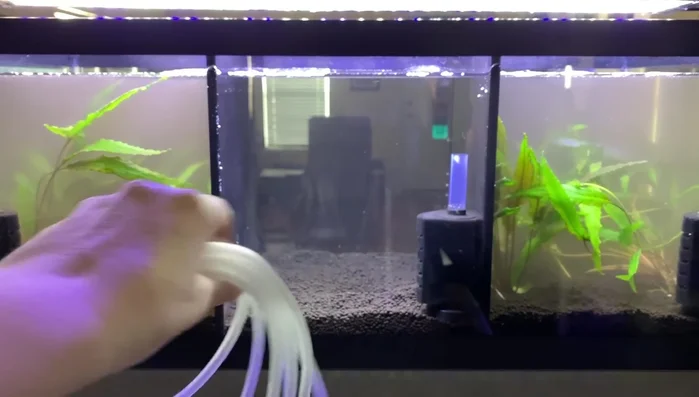 Set up three sponge filters using a three-way valve system with check valves to prevent back siphoning.