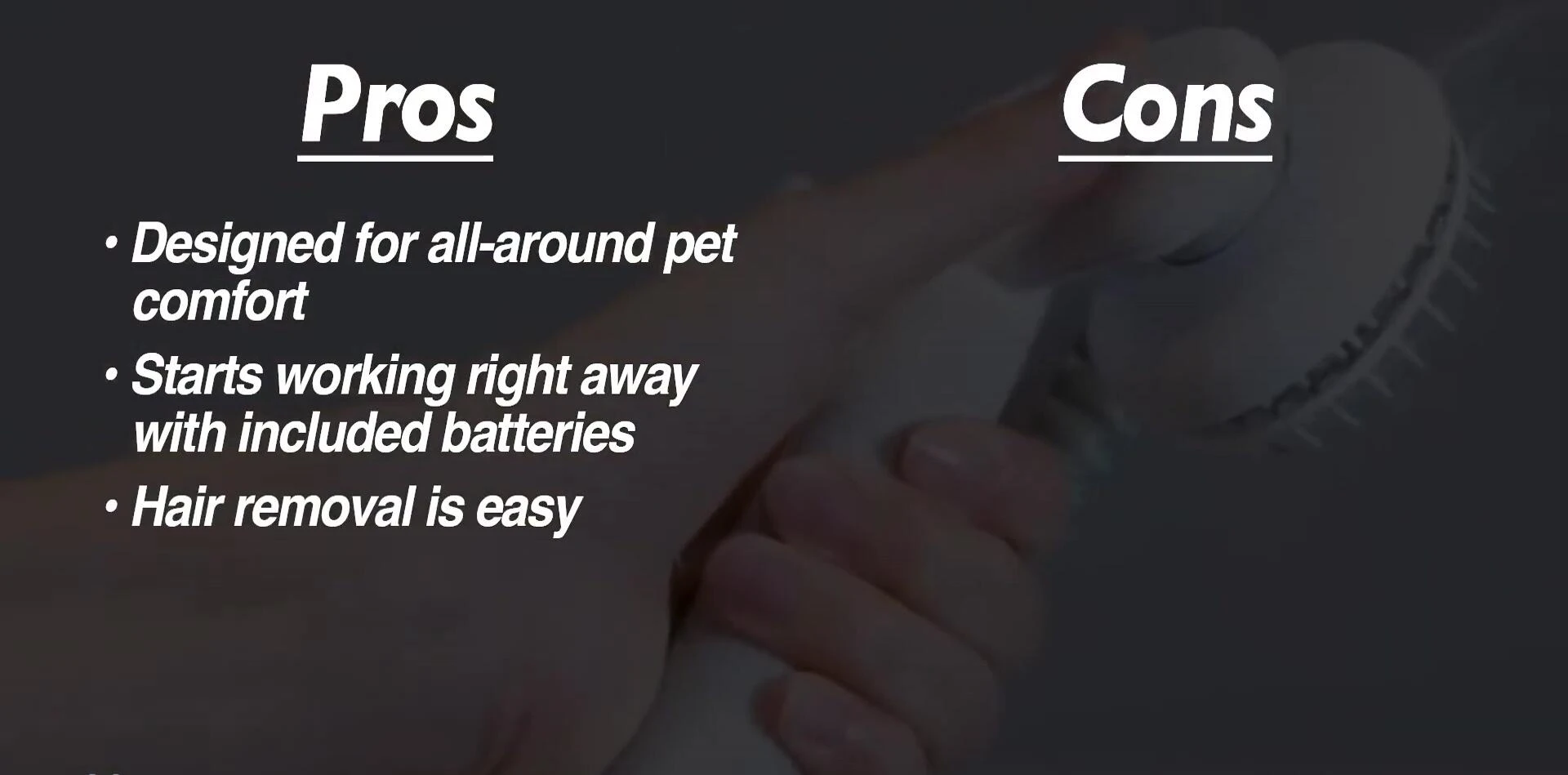 Text overlay stating the cons of the comb