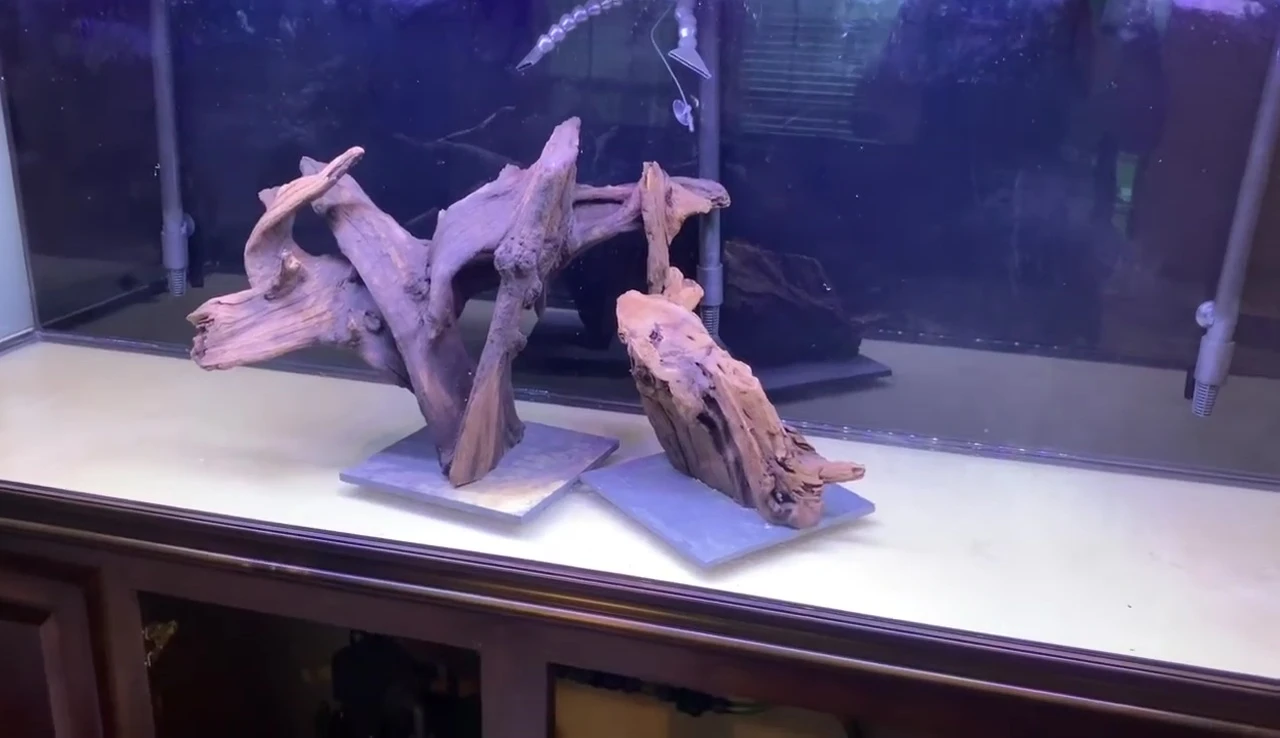 Final shot of the completed aquarium setup with the driftwood securely attached.