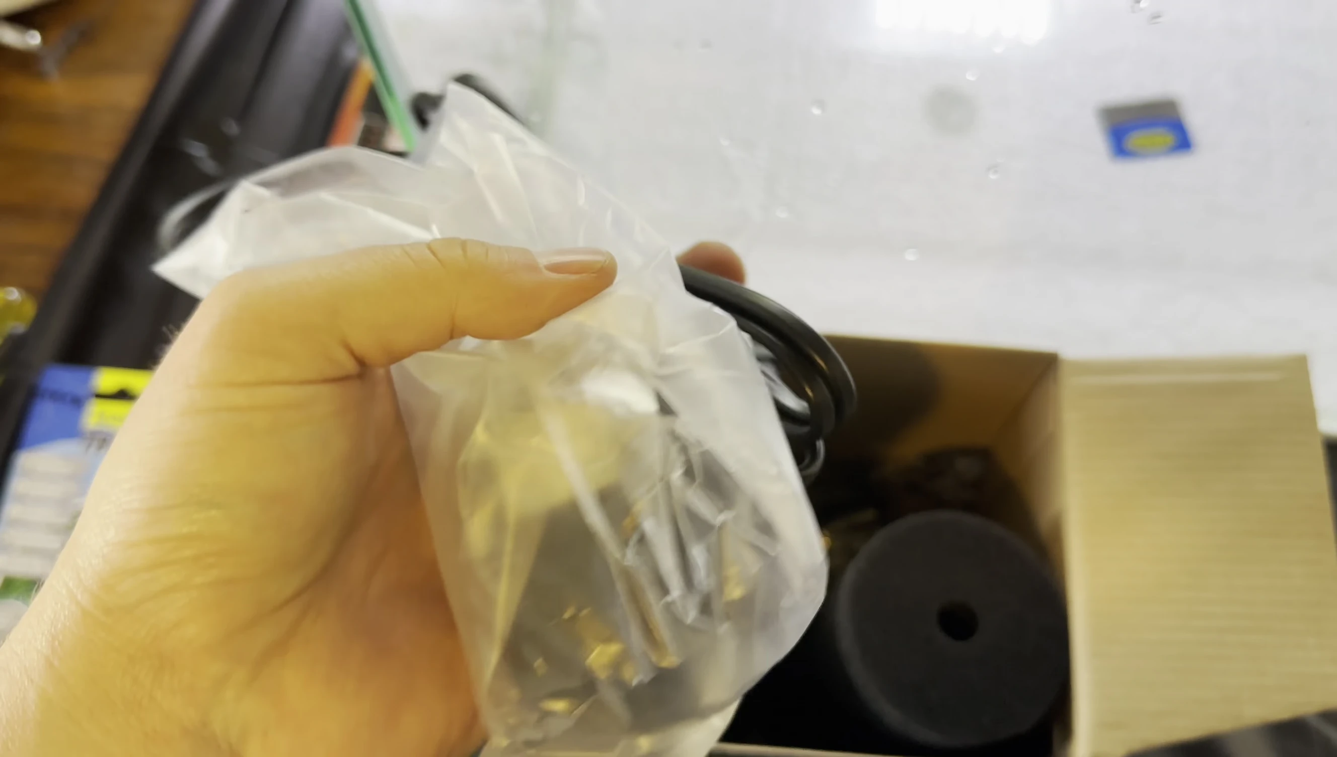 The contents of the SunSun JF-160 box, showing the motor and sponges.