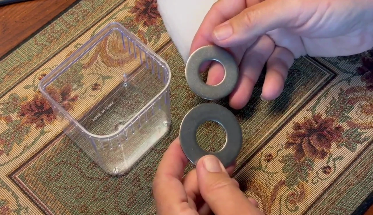 Close-up of stainless steel washers.
