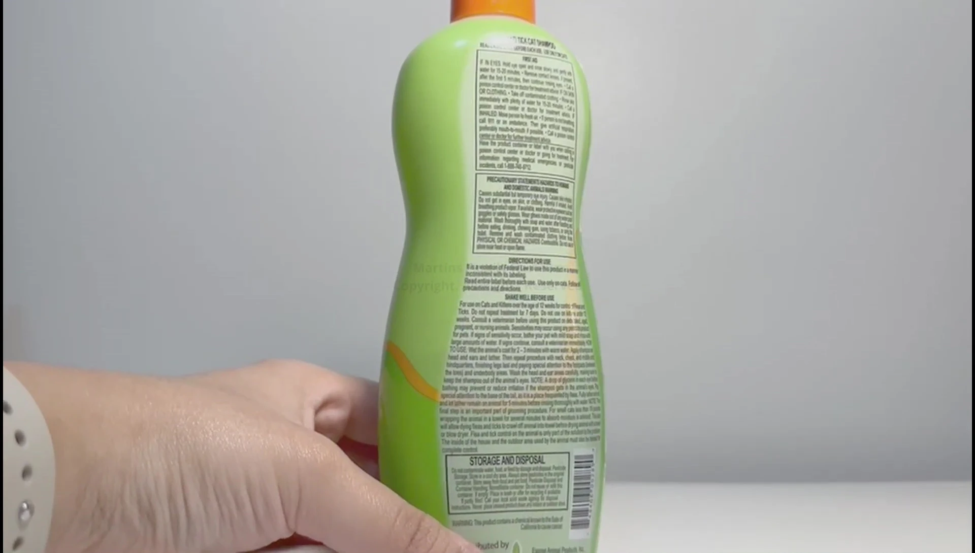 Close-up of the shampoo bottle showing the instructions