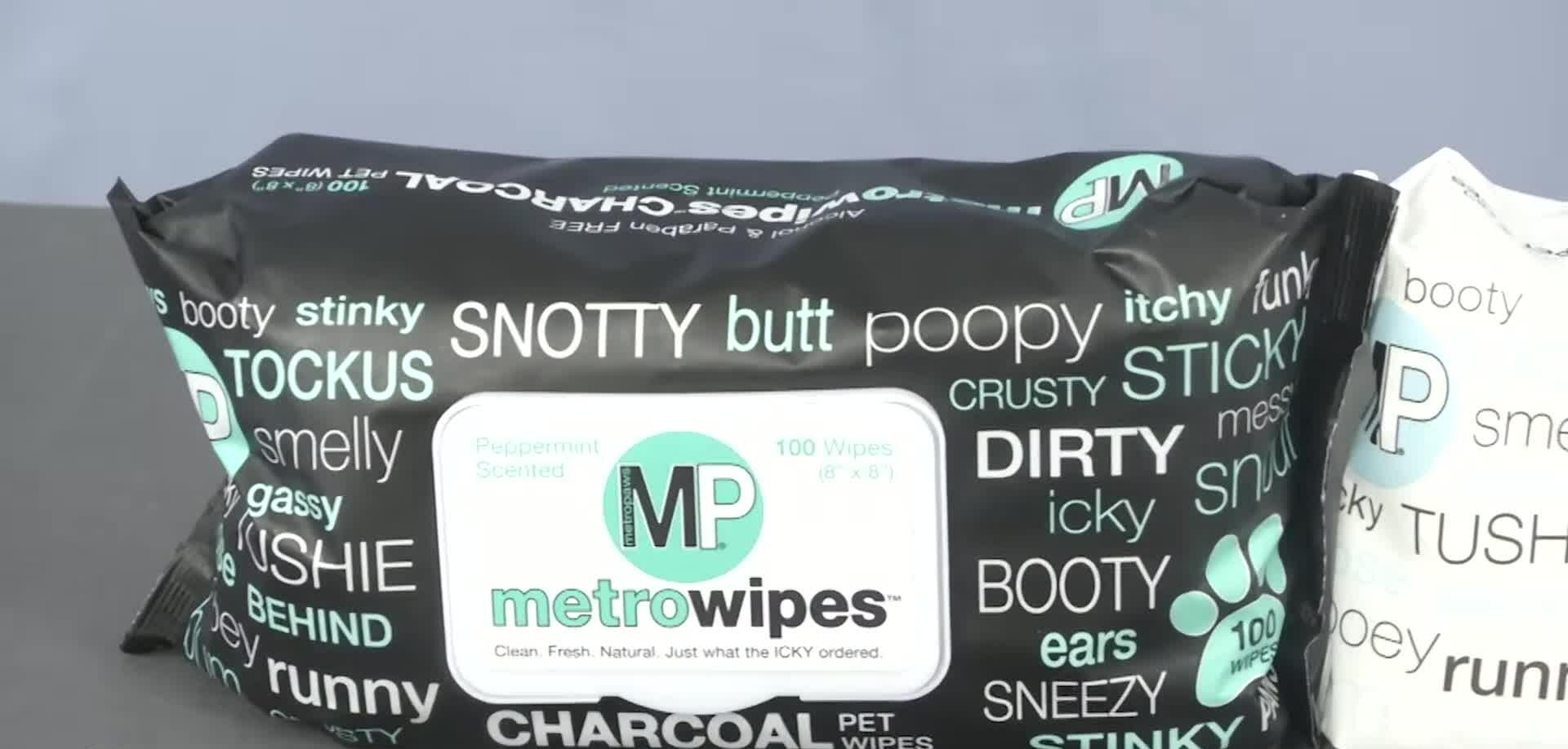 Close-up of Metro Paws Metro Wipes showing the natural ingredients.
