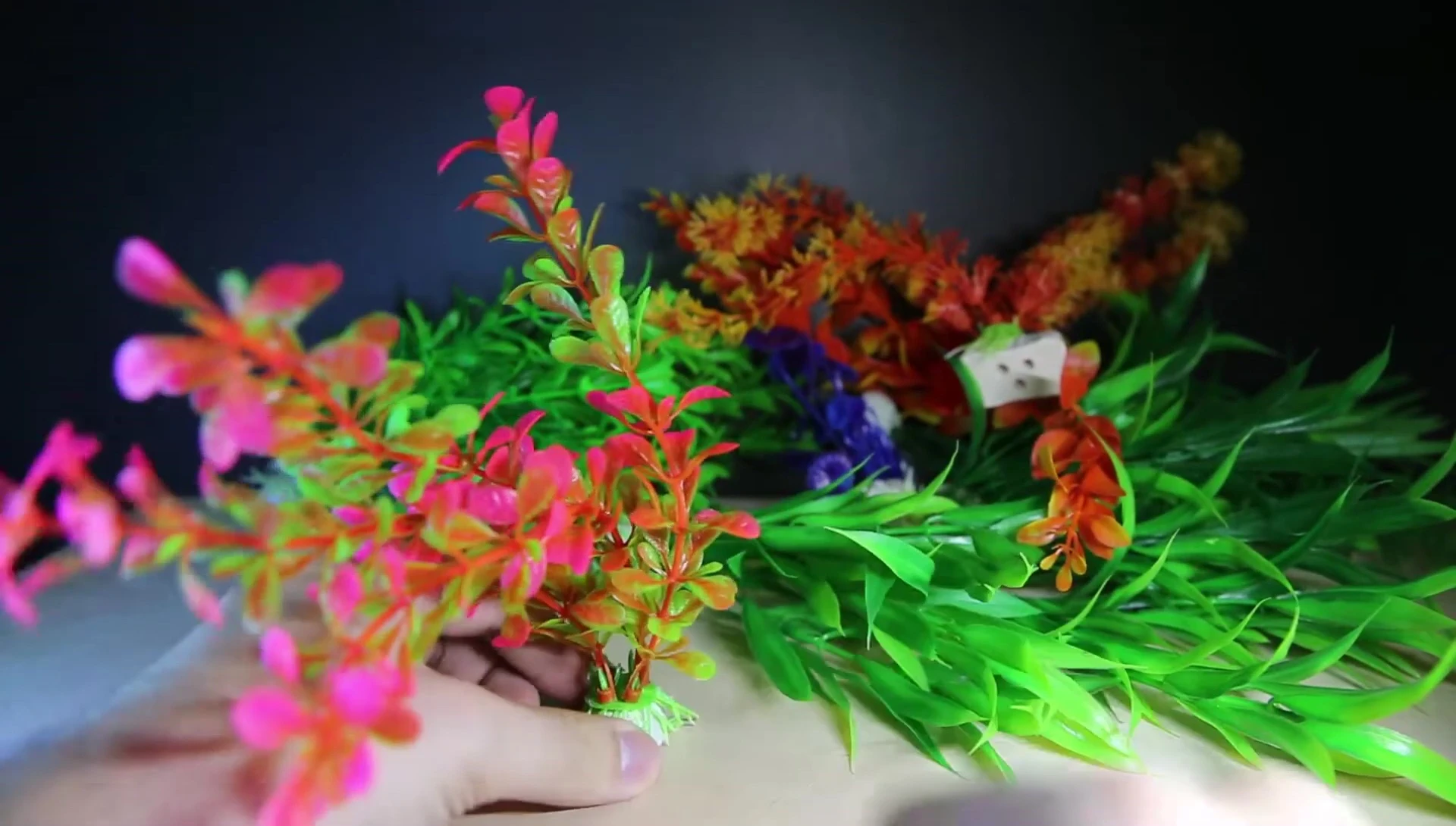 Example of the pink and green plastic plants