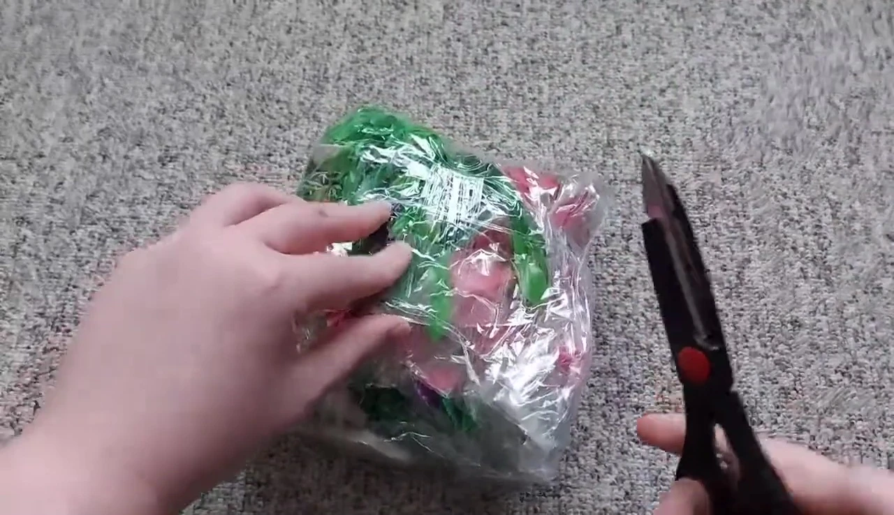 Unboxing the plastic plant package.
