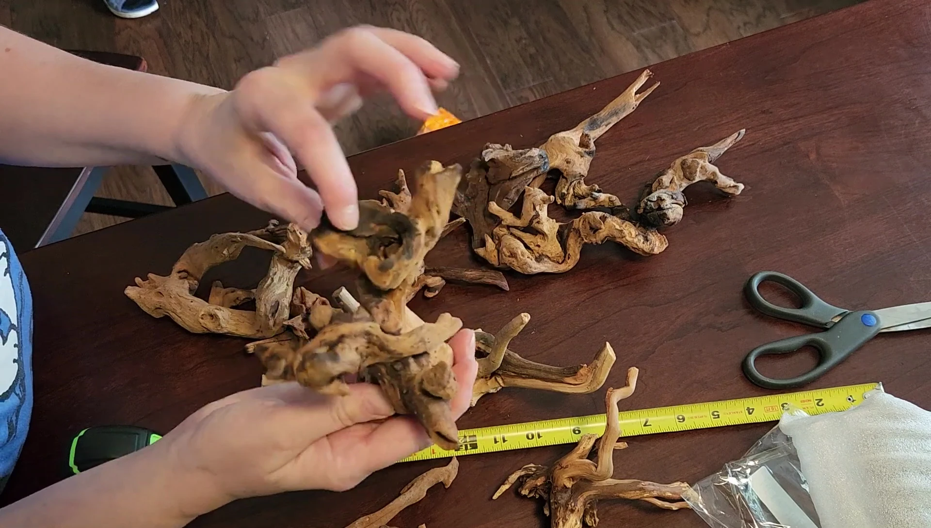 Showing the dark substance on some pieces of driftwood.