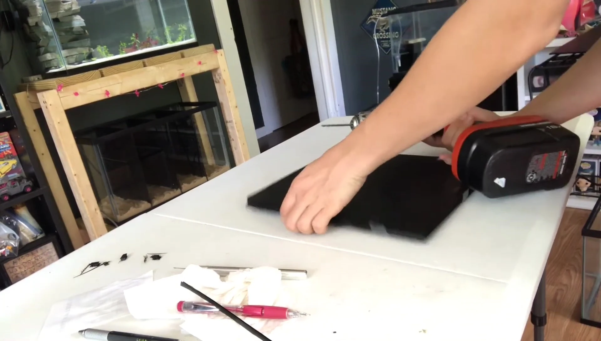 Drilling holes in the dividers.