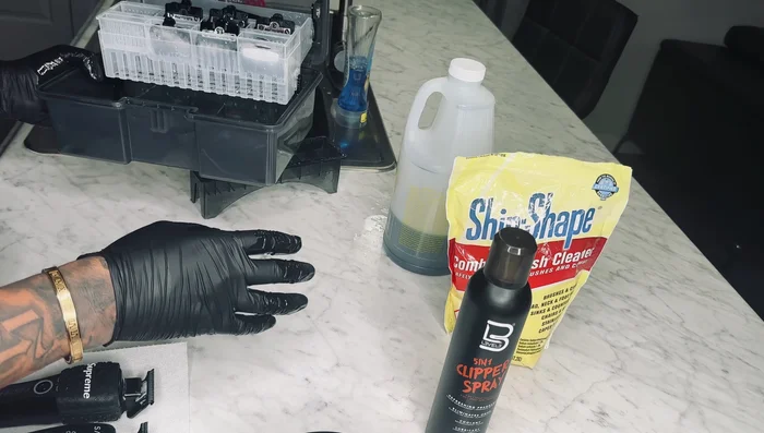 Disinfect guards: Place cleaned guards into a solution of water and barbicide (or other disinfectant solution) for 10-15 minutes.