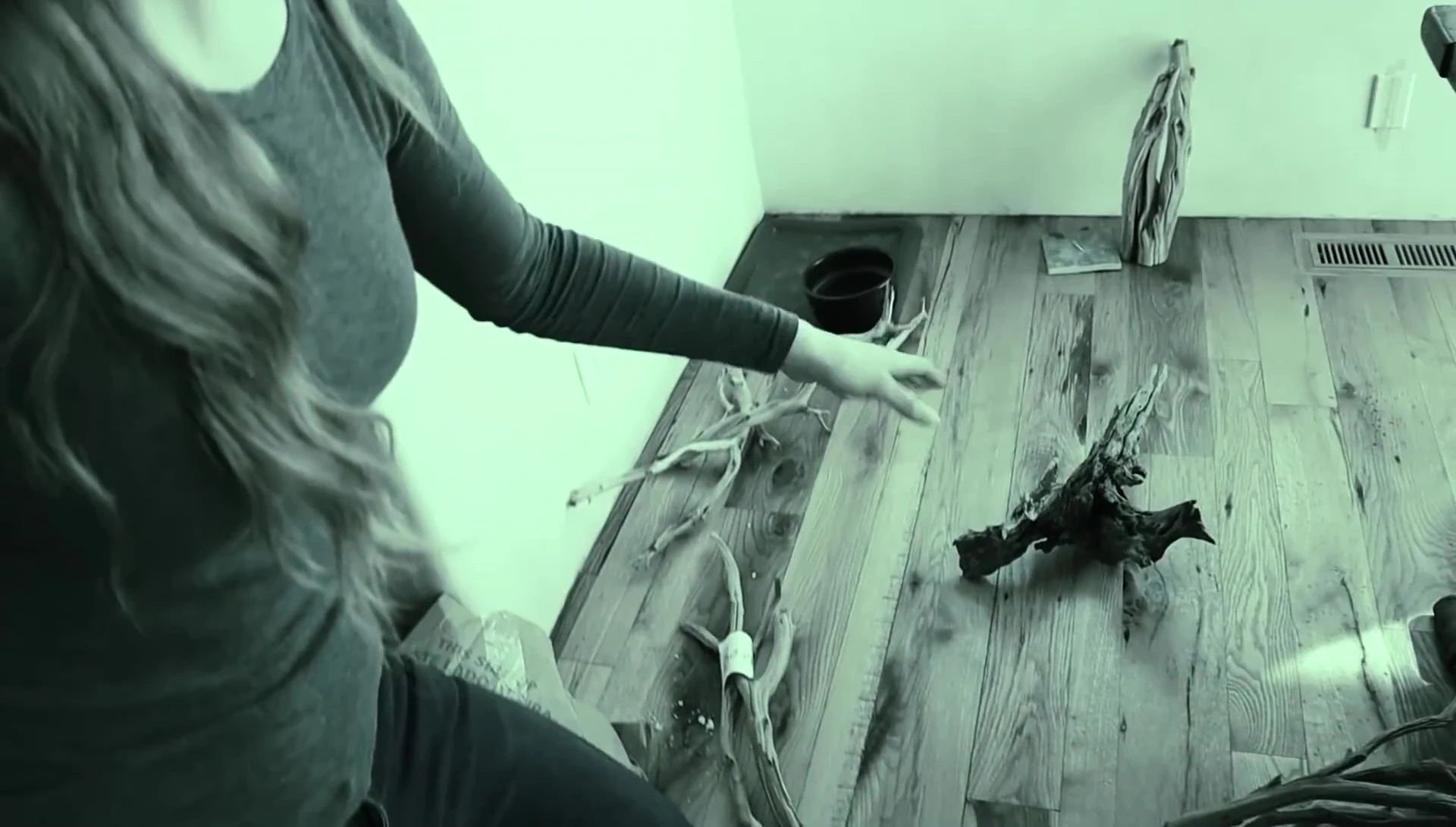 The driftwood seemingly repelling other pieces of driftwood.