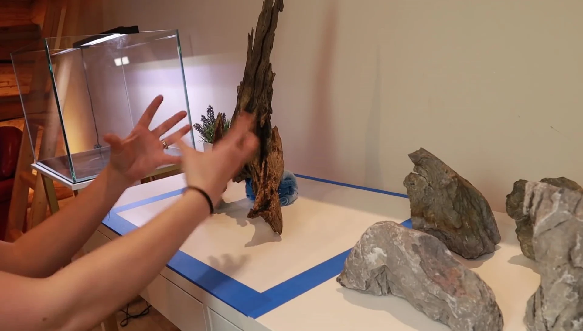 A sketch showing the planned aquascape layout.