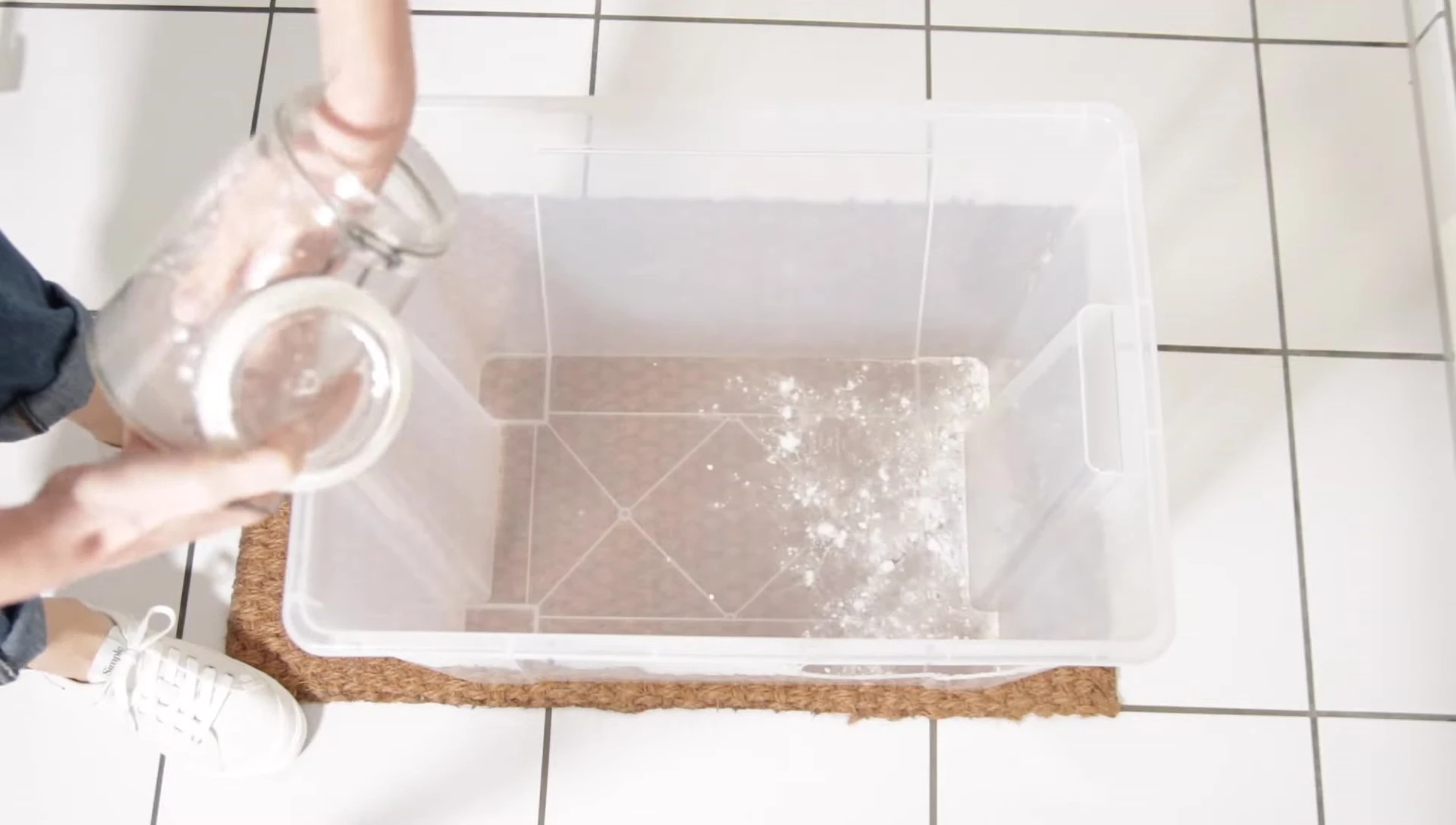 Adding the first layer of baking soda