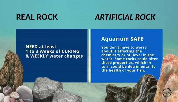 Prioritize safety: Artificial rocks are aquarium-safe and won't alter water chemistry, unlike some real rocks which require curing and may impact water parameters.