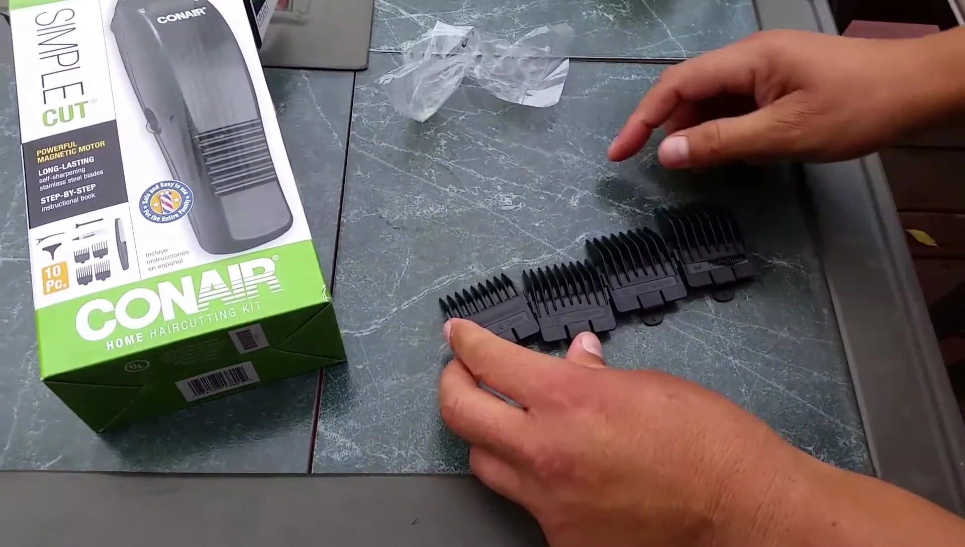 The various attachment combs included with the clippers
