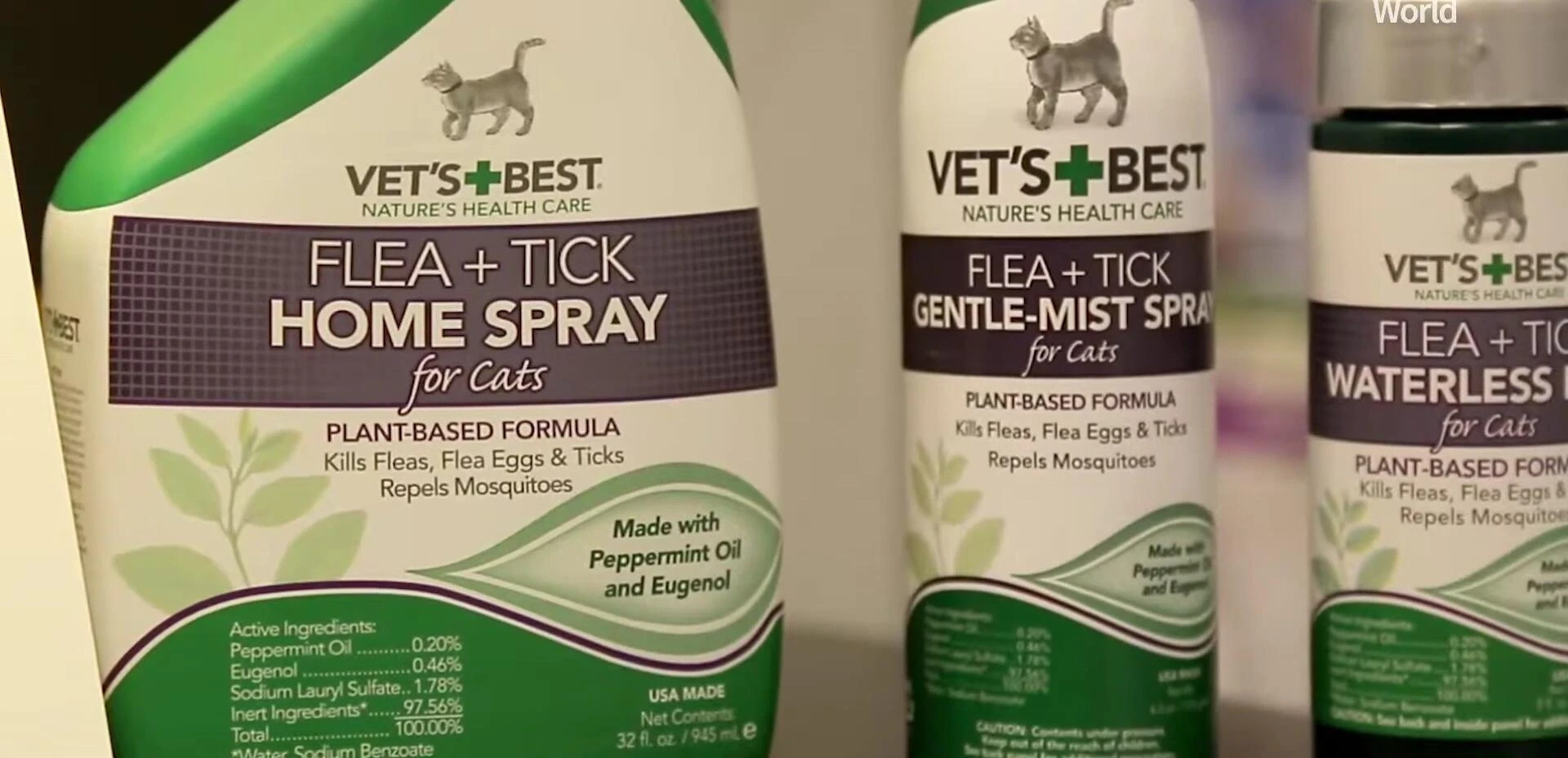 Bottles of Vet's Best flea and tick products for cats.