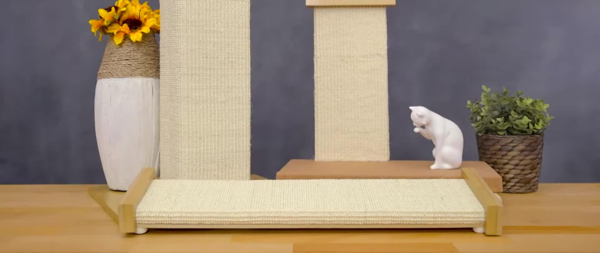 Close-up shot of a cat scratching a scratching post.