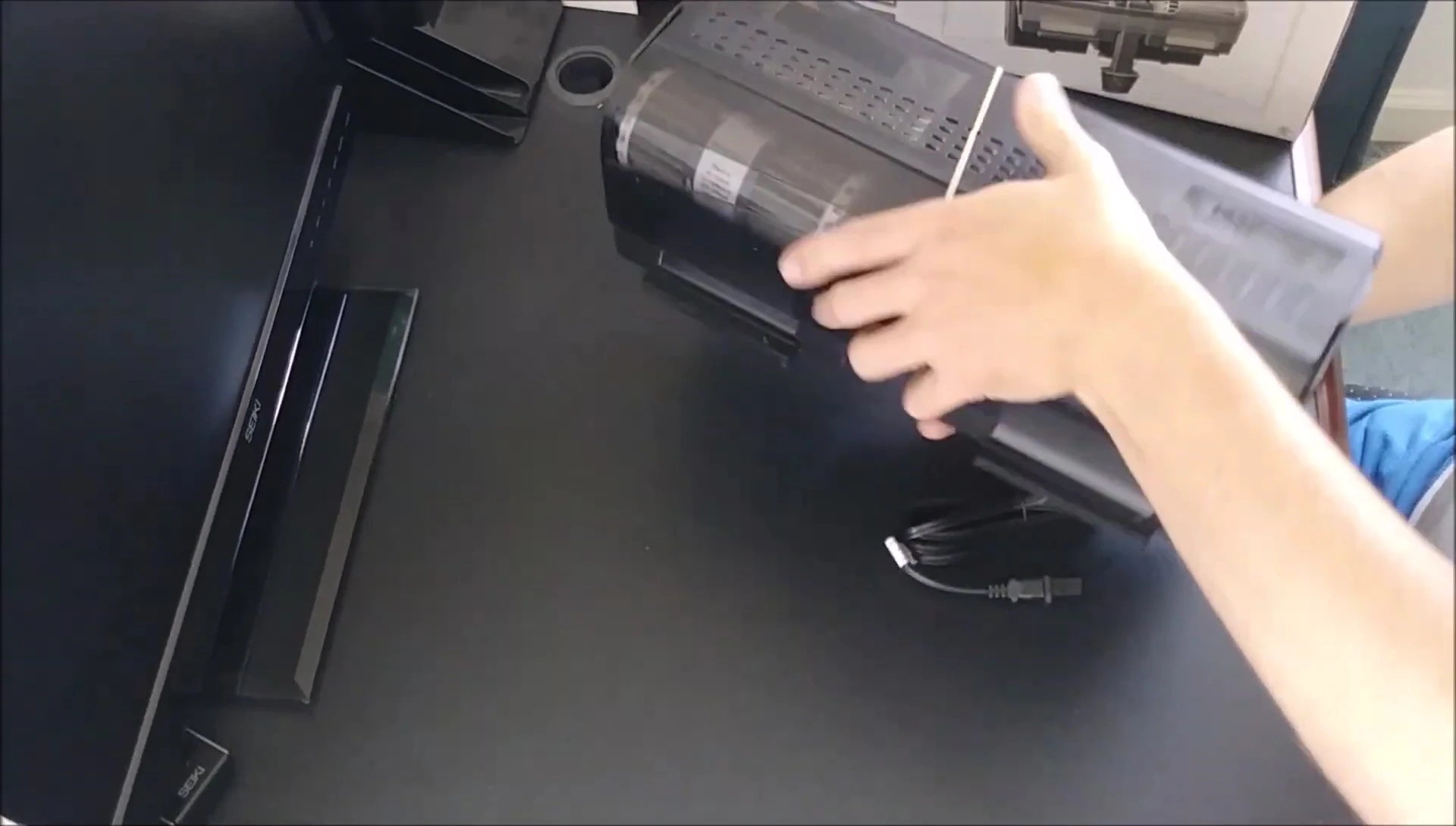 The new filter showing the rubber band for shipping.