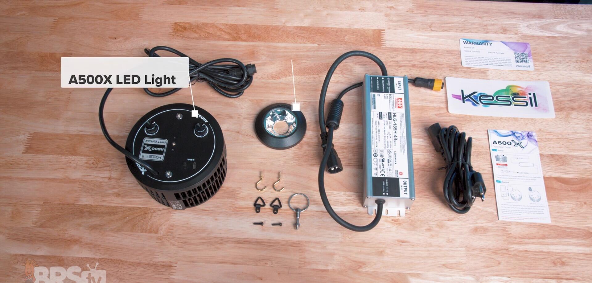 Unboxing the Kessil A500X showing included accessories