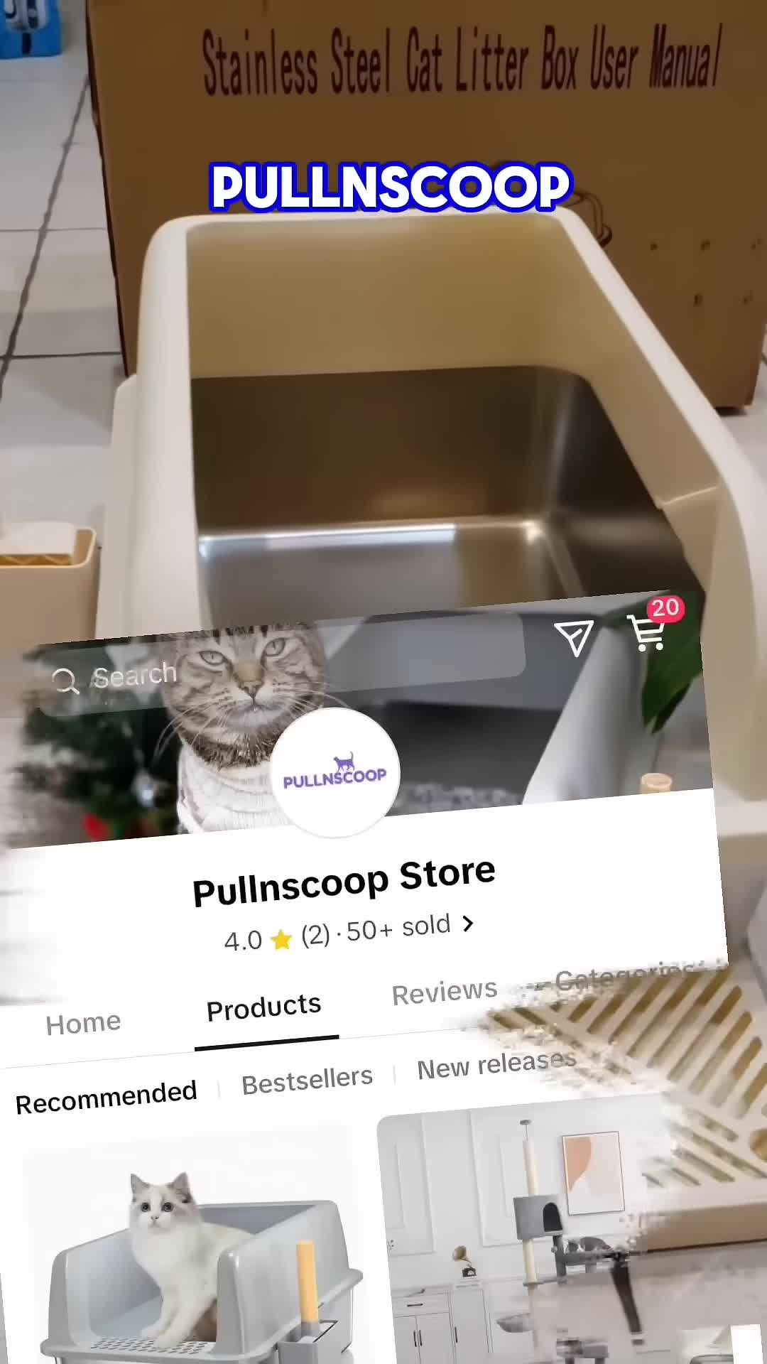 Close-up of the Pull and Scoop litter box showing its size and design.