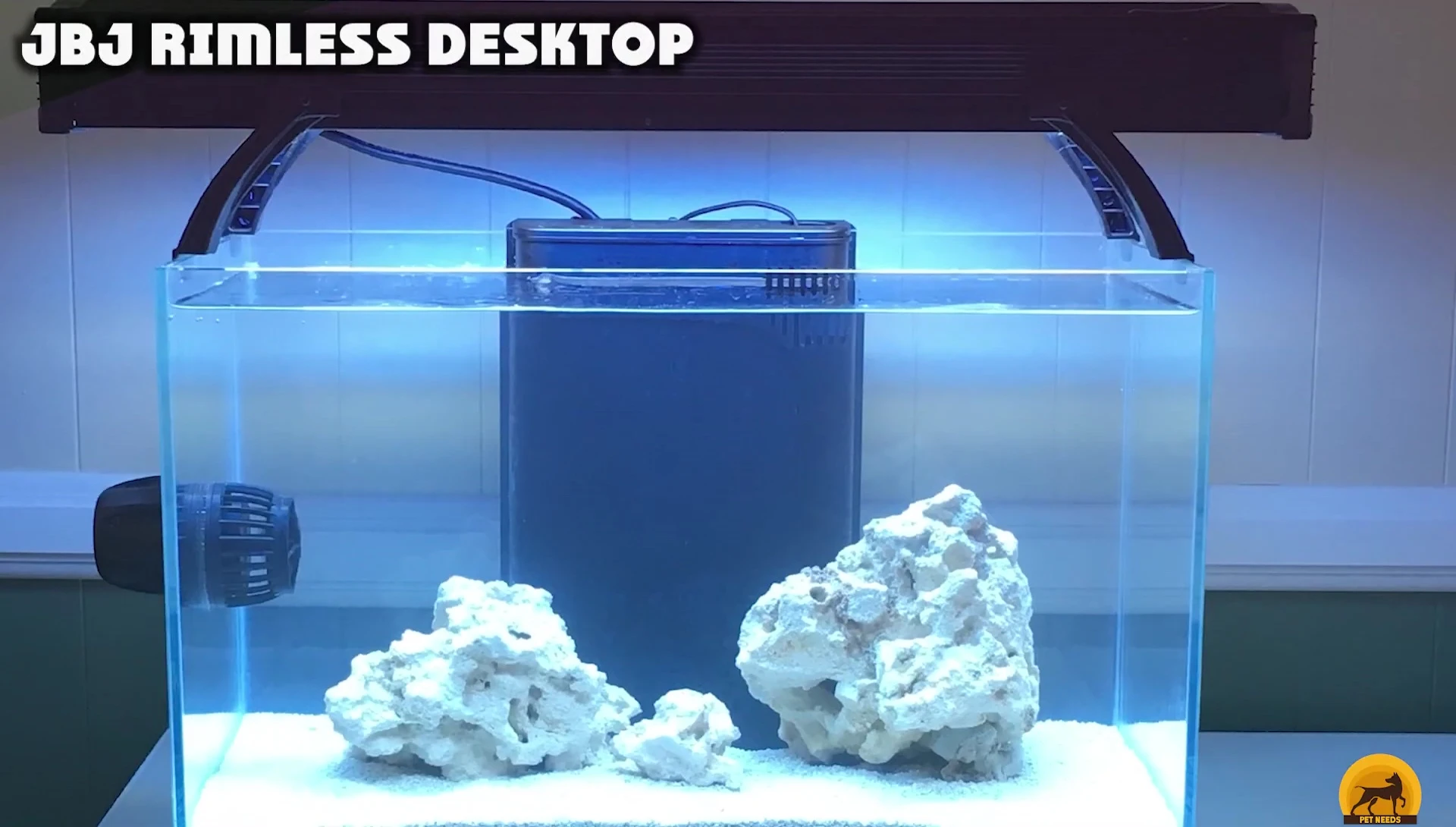 Overview of the JBJ Rimless Desktop Aquarium emphasizing the clarity of the glass.