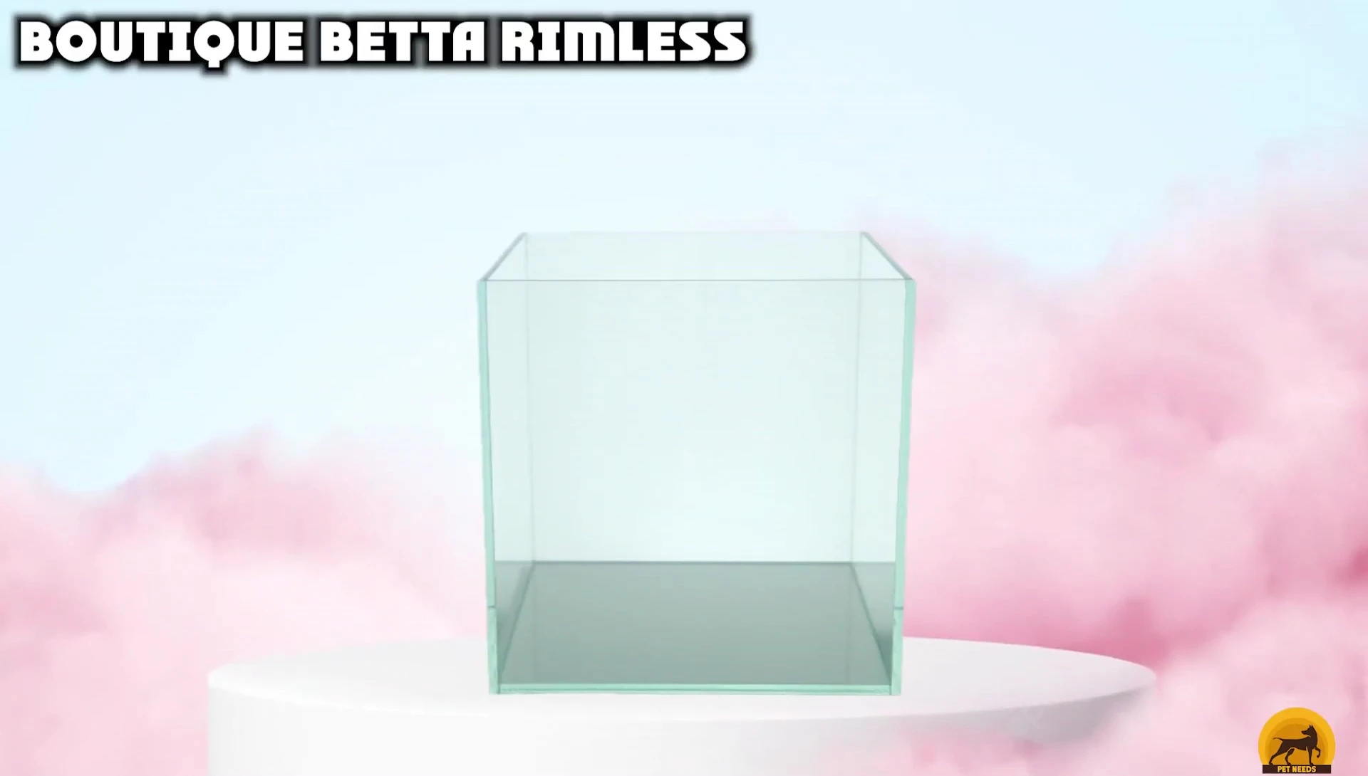A view of the Boutique Betta mini cubic seamless aquarium emphasizing its small size and design.