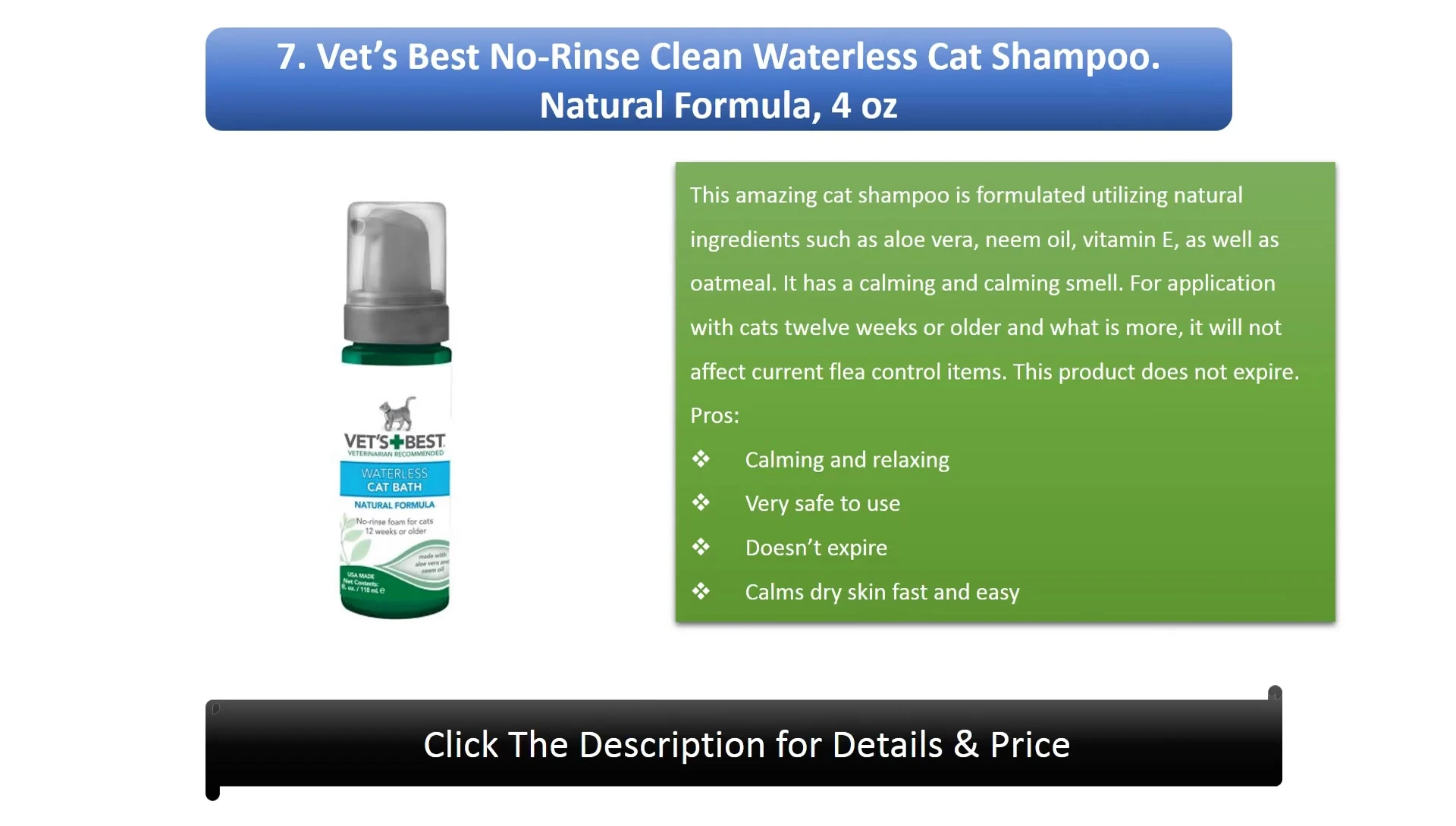 'Vets Best Norns Clean Waterless Cat Shampoo' bottle