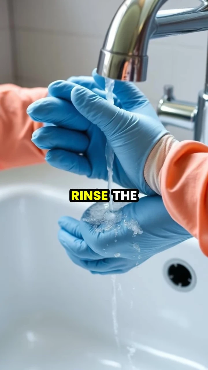 Person rinsing gloves under running water