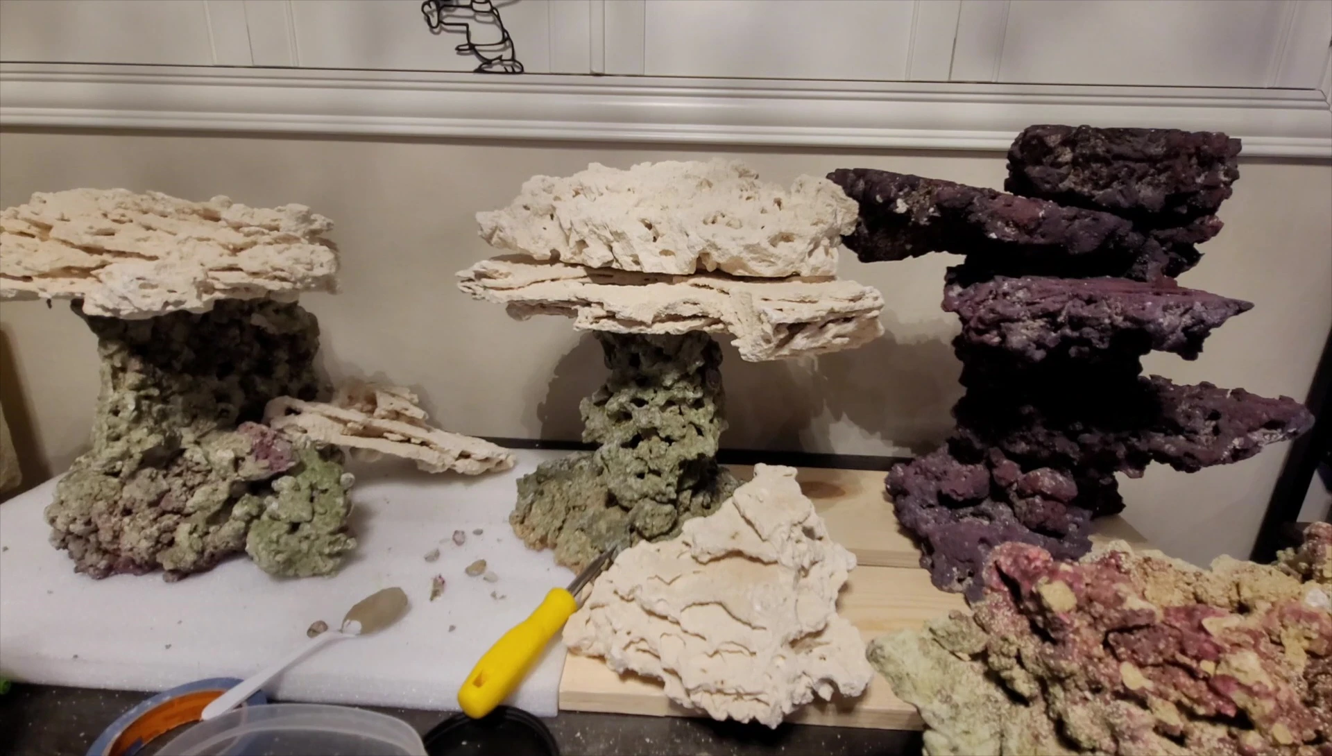 A shot showing the different types of rocks used in the aquascape.