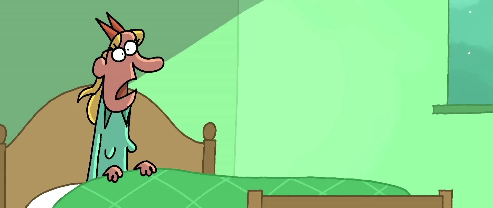 Another 'Huh?' moment adding to the mystery and cartoon humor.