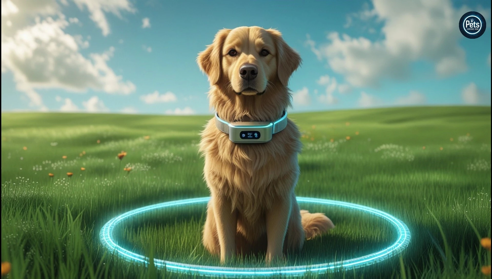 Close-up of a dog wearing a GPS collar.