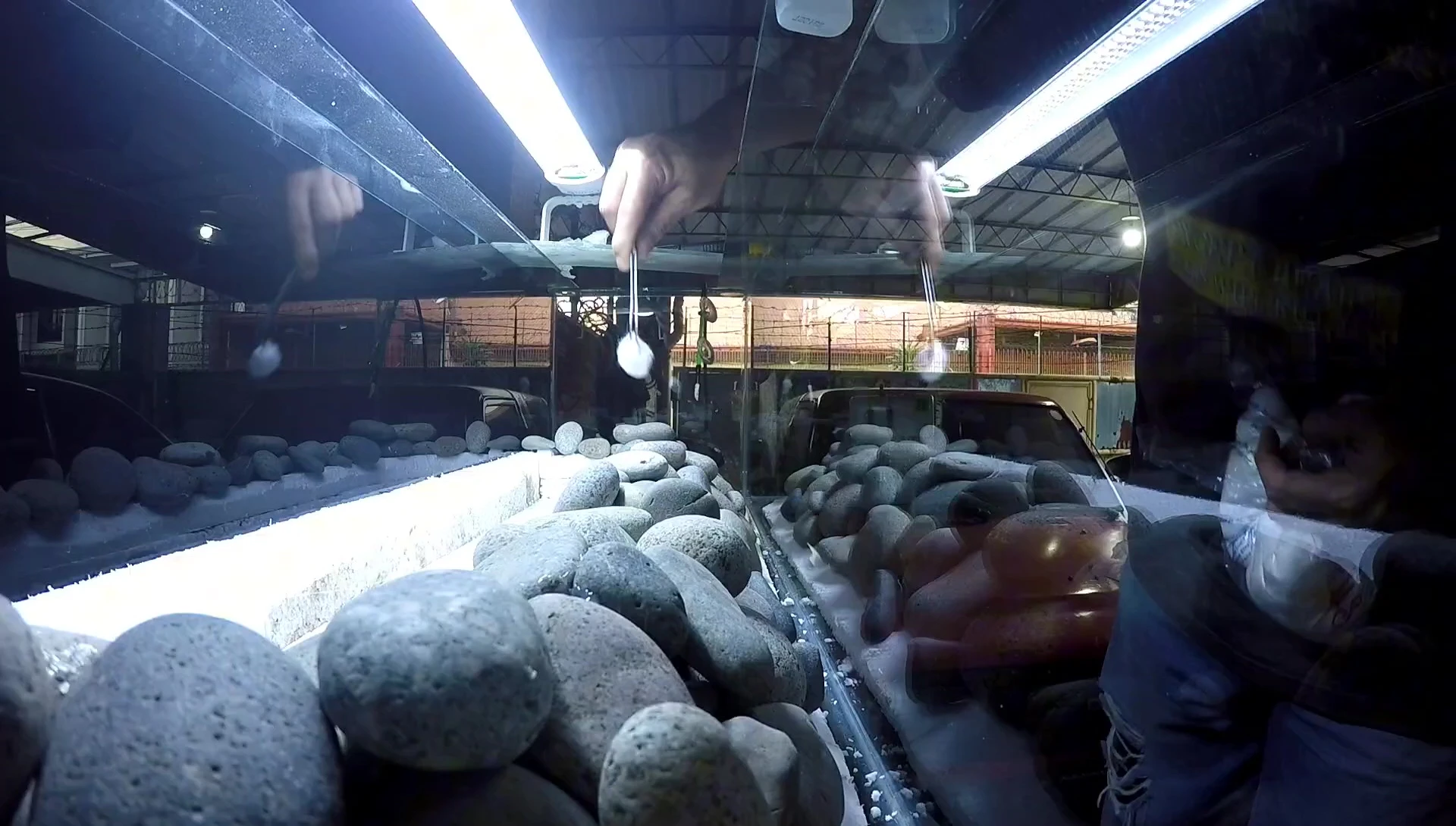 Hot glue gun and cyanoacrylate adhesive being used to secure the rocks.