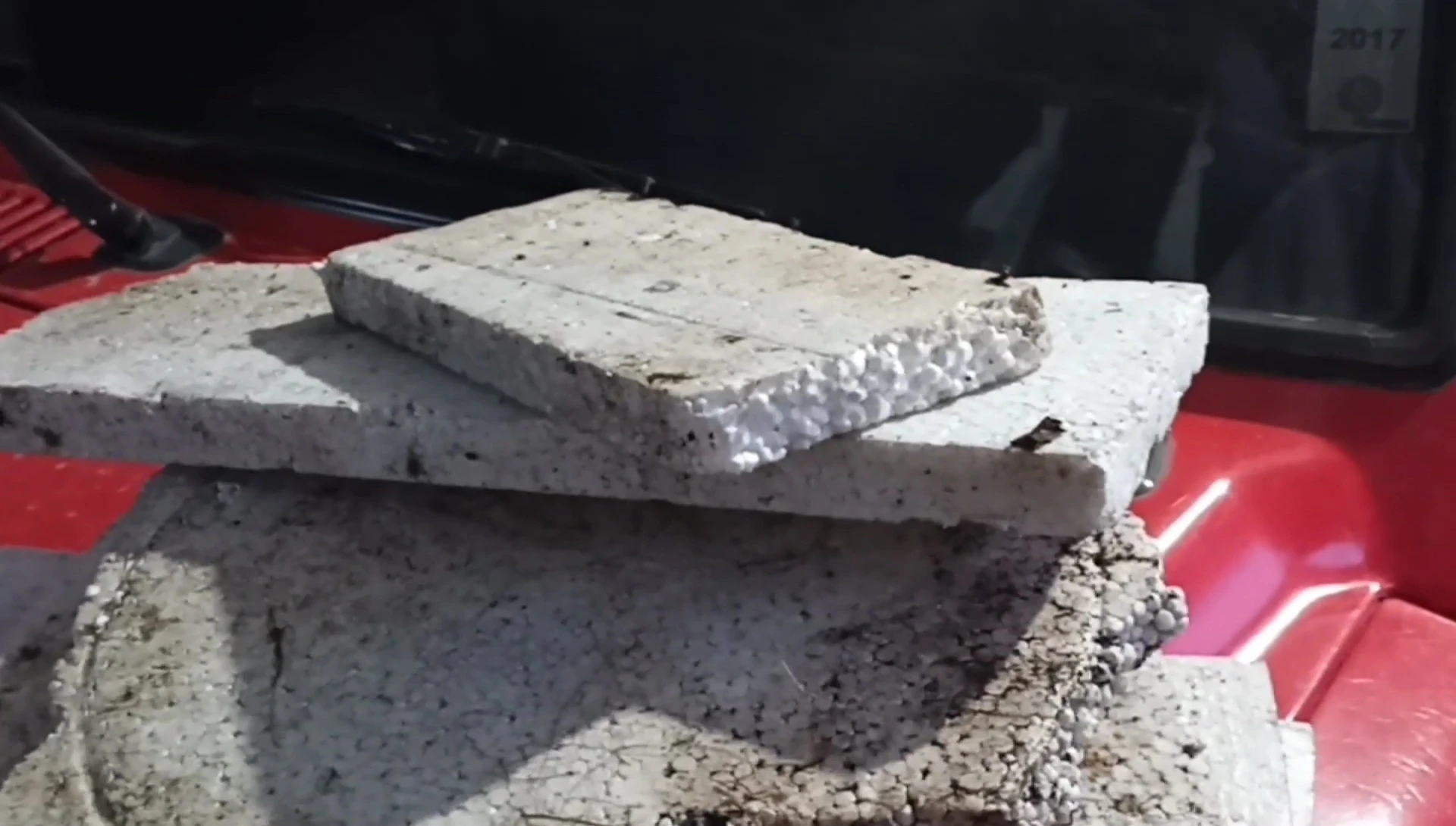 Close-up of styrofoam being used to build the central island.