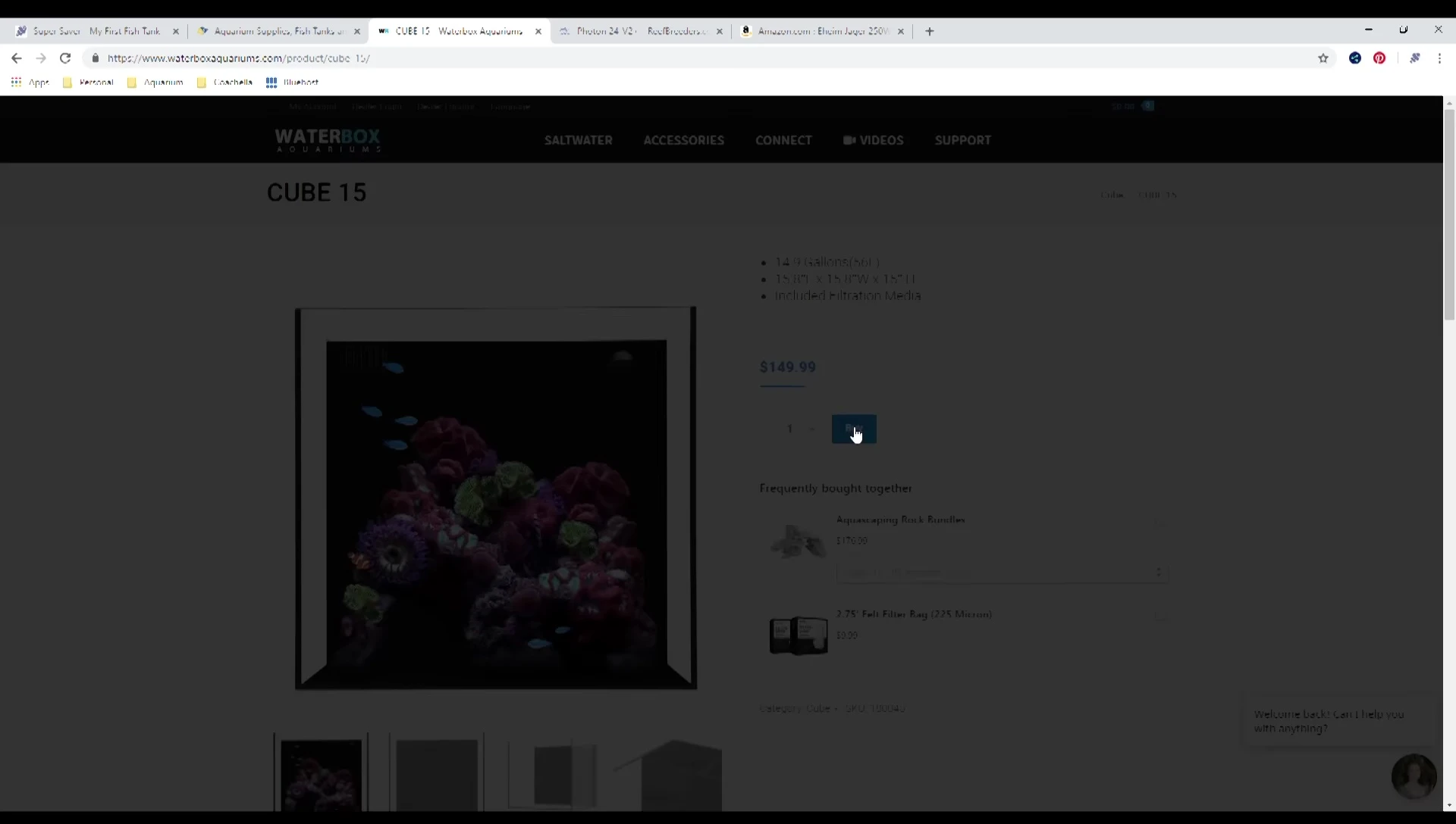 Screenshot displaying multiple online shopping carts with aquarium equipment.