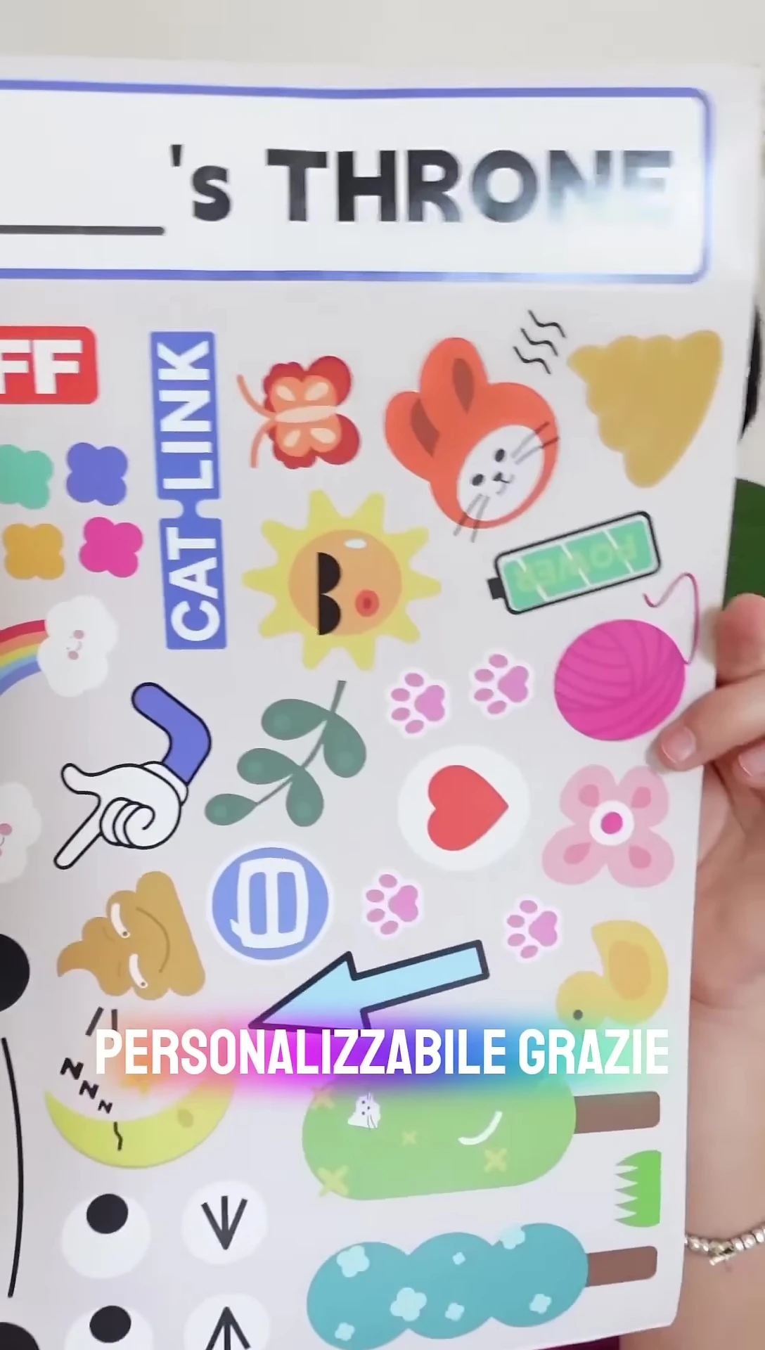 Litter box with customizable stickers.